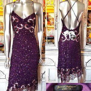 Vintage Betsey Johnson Evening 90s Mesh Pink Sequin Backless Midi Slip Dress 8 M